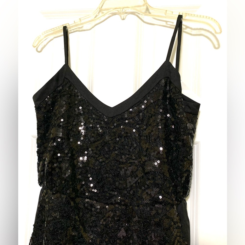 Full Sequin Jumpsuit Sparkly Fabulous CLOSET 8 Black Thin StrapPockets - Picture 5 of 13